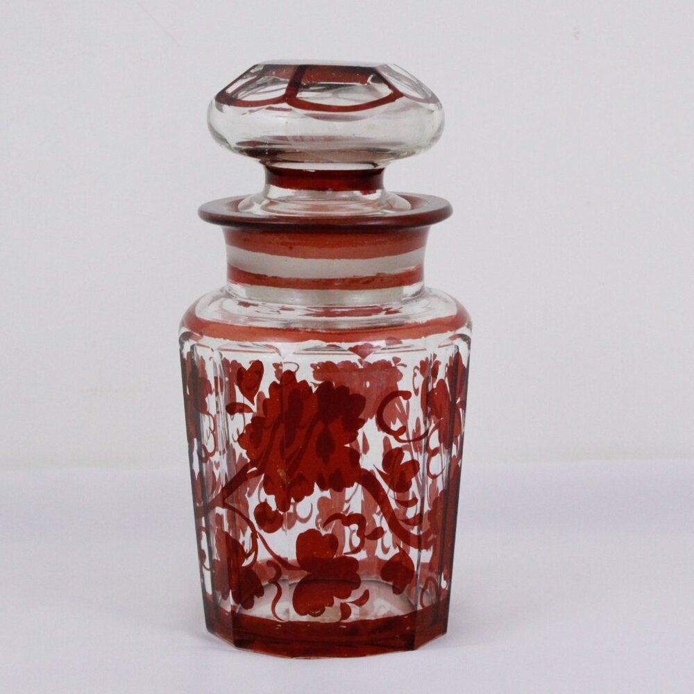 Antique pharmacy jar, Victorian Ruby Red Stained Glass Apothecary Jar, Storage
